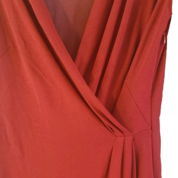 Ann Taylor Shirred Faux Wrap Dress Sz 0 Red - Picture 8 of 9
